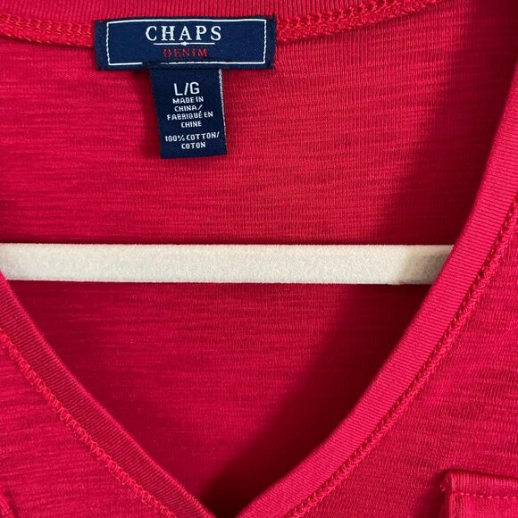 CHAPS RALPH LAUREN 3/4 SLEEVE WOMEN'S SHIRT TOP KNIT COTTON RED SIZE L - Picture 4 of 4